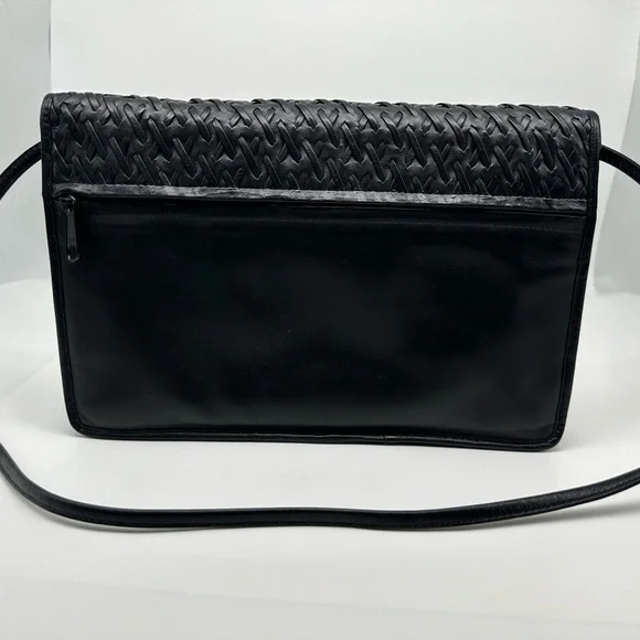 Etienne AIGNER Vintage Genuine Soft Buttery Leather Woven Crossbody Black Bag - Picture 7 of 16